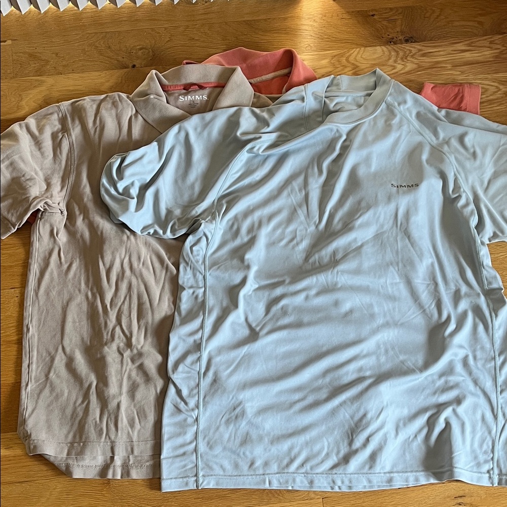 Simms Men's Tan and Orange Polo Shirts/Grey Short sleeve Shirt Bundle XL